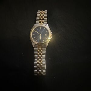 Vintage 1990s Accurist 430000 Two-Tone Gold Plate Quartz Gents Watch 36mm Japan